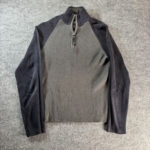 Nautica Jeans Co Sweater Mens Large Gray Knit 1/4 Zip Mock Neck Pullover Casual